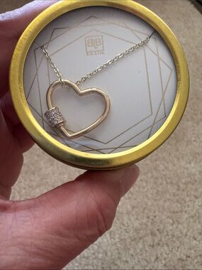 NIB BB LILA Gold Heart Pendant Necklace with Pave Accent - Women Jewelry